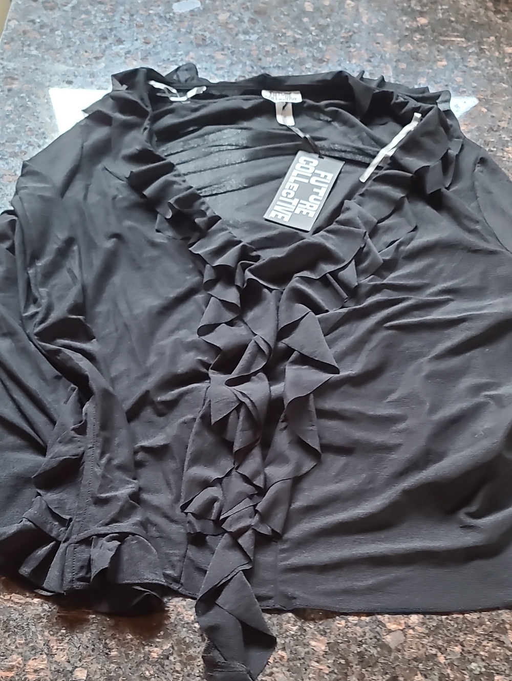 The CollectivE Black Ruffle-Trim V-Neck Blouse